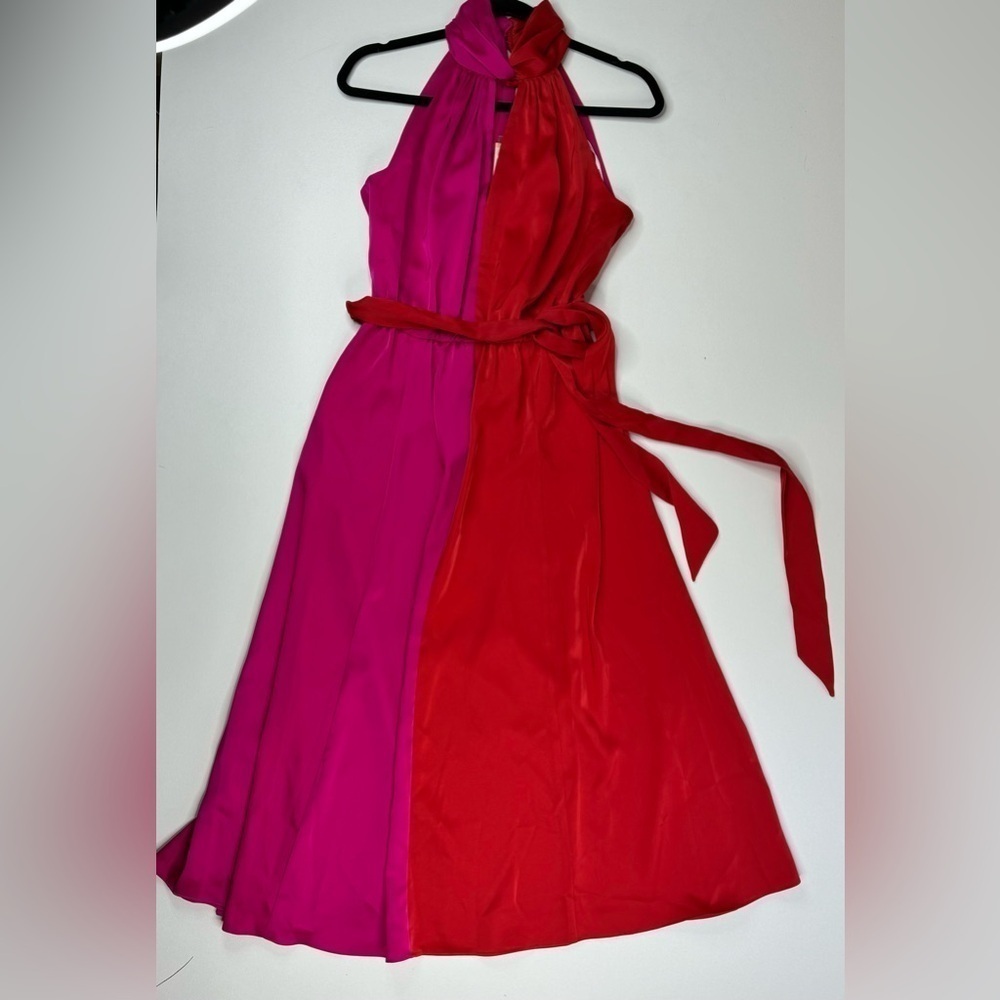 NWT Anne Klein Twist Neck Color Block Poppy Midi Dress Size 2 - Picture 9 of 10